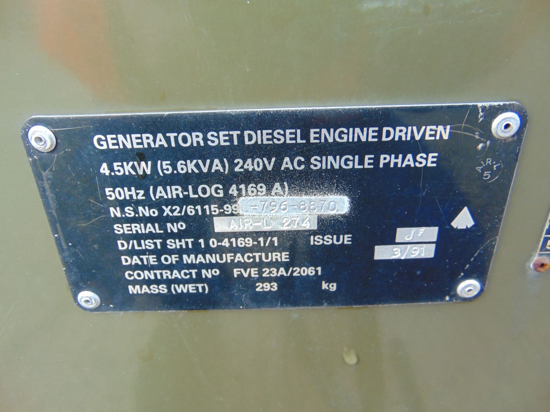 Lister/ Petter 5.6 KVA 240 volt single phase 50 Hz Diesel Generator - Image 6 of 6