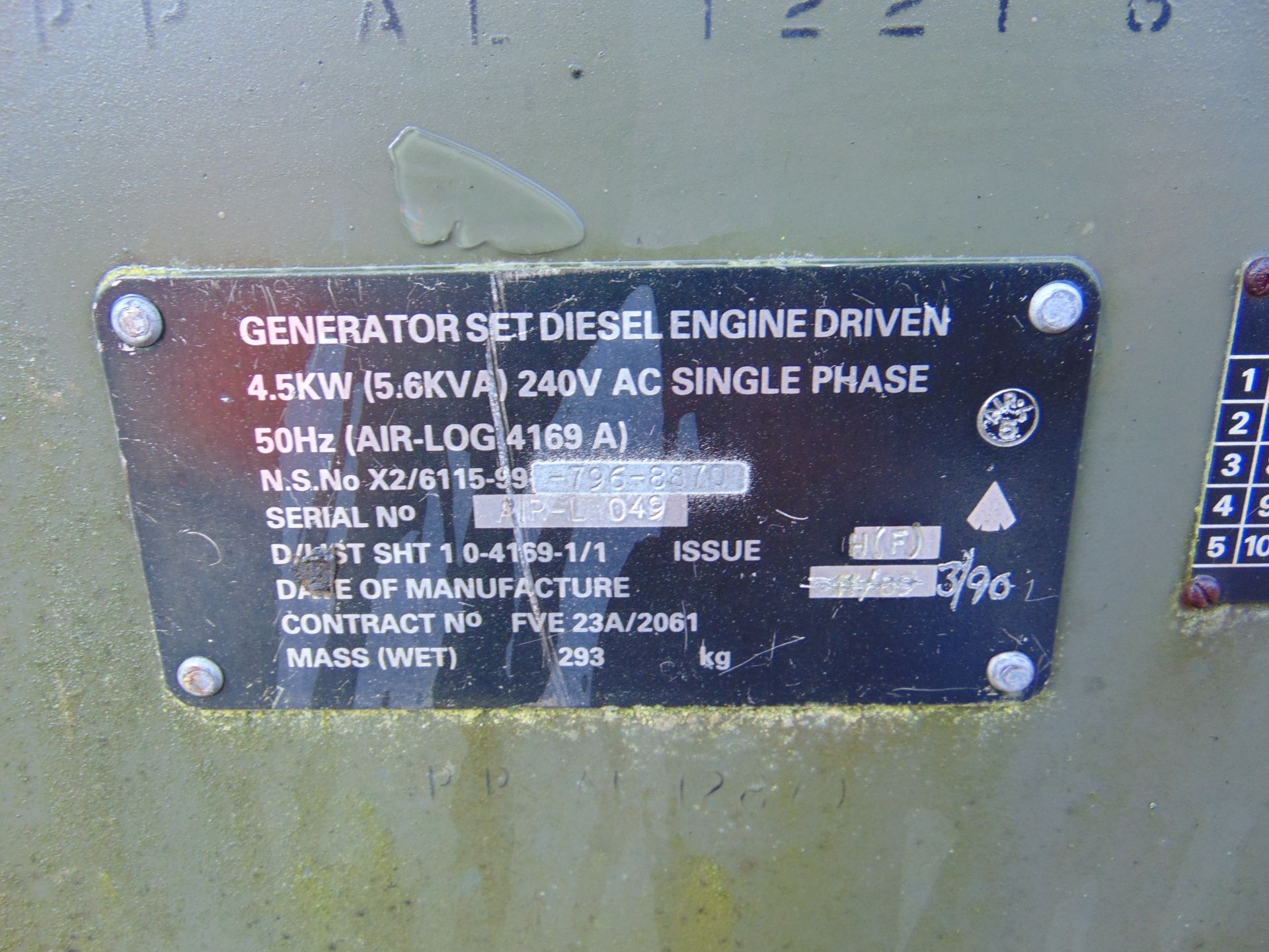 Lister/ Petter 5.6 KVA 240 volt single phase 50 Hz Diesel Generator - Bild 4 aus 4