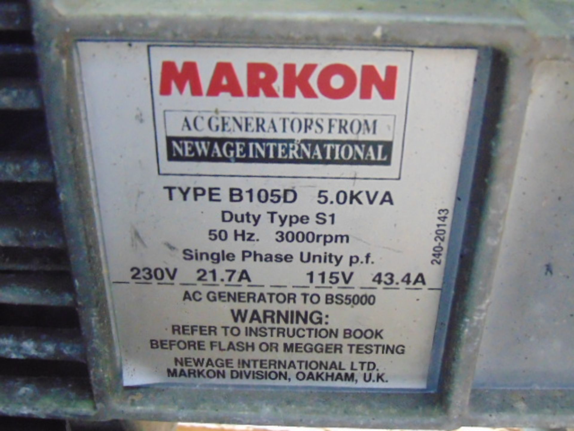 Lister Petter Markon 5 KVA Single Phase Diesel Generator - Image 9 of 10