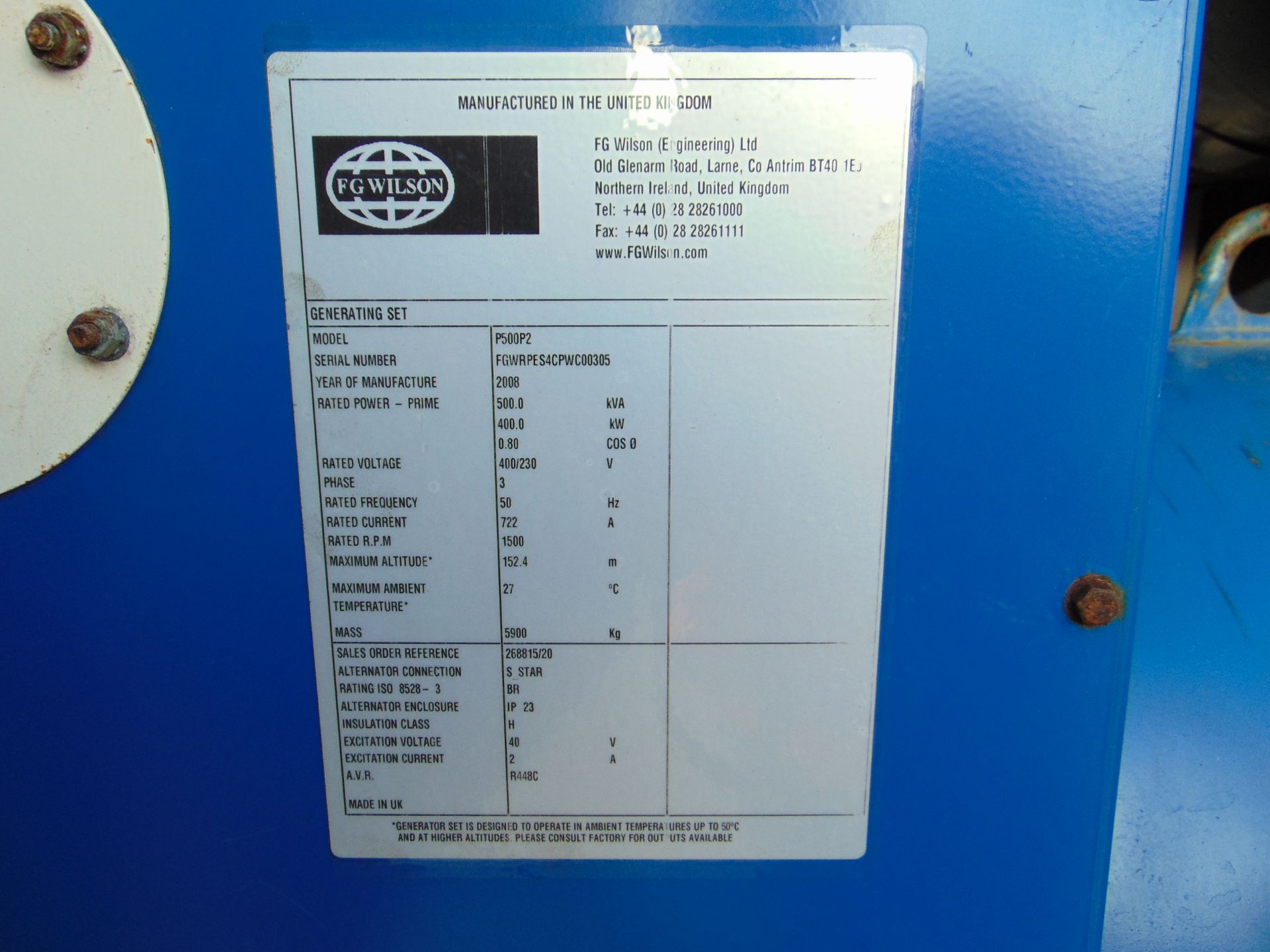 FG Wilson P500P2 500 KVA Silent Perkins Diesel Generator ONLY 3,073 HOURS From Govt. Dept. - Image 14 of 26