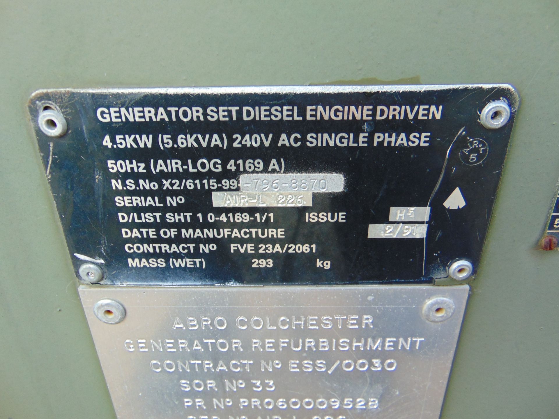 Lister/ Petter 5.6 KVA 240 volt single phase 50 Hz Diesel Generator - Image 5 of 5