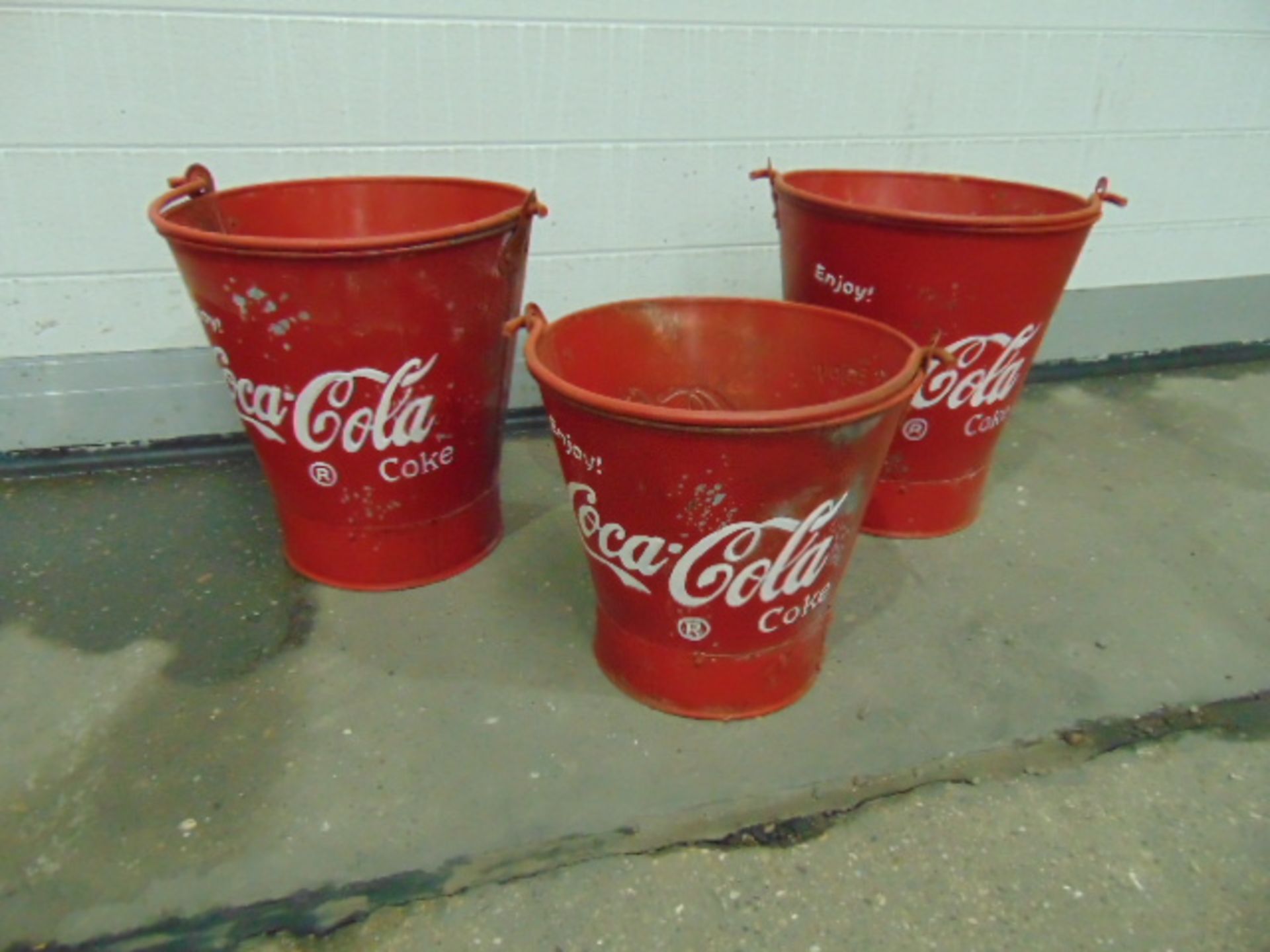 SET OF 3 COCA-COLA FIRE BUCKETS FOR PUTTING ICE/COLD DRINKS IN VERY UNUSUAL - Image 2 of 6