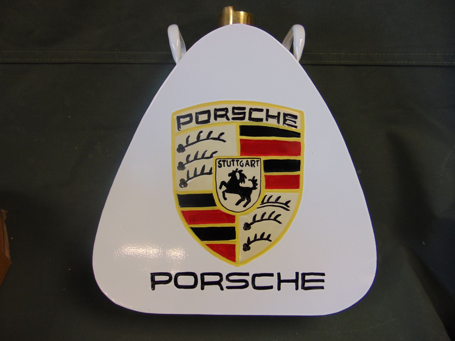 PORSCHE 1 GALL PETROL/ OIL CAN WITH BRASS CAP - UNUSED