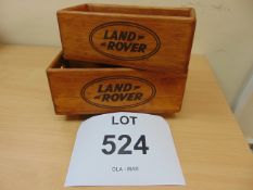 2X WOODEN LAND ROVER STORAGE BOXES 18cms X 14cms X 14cms