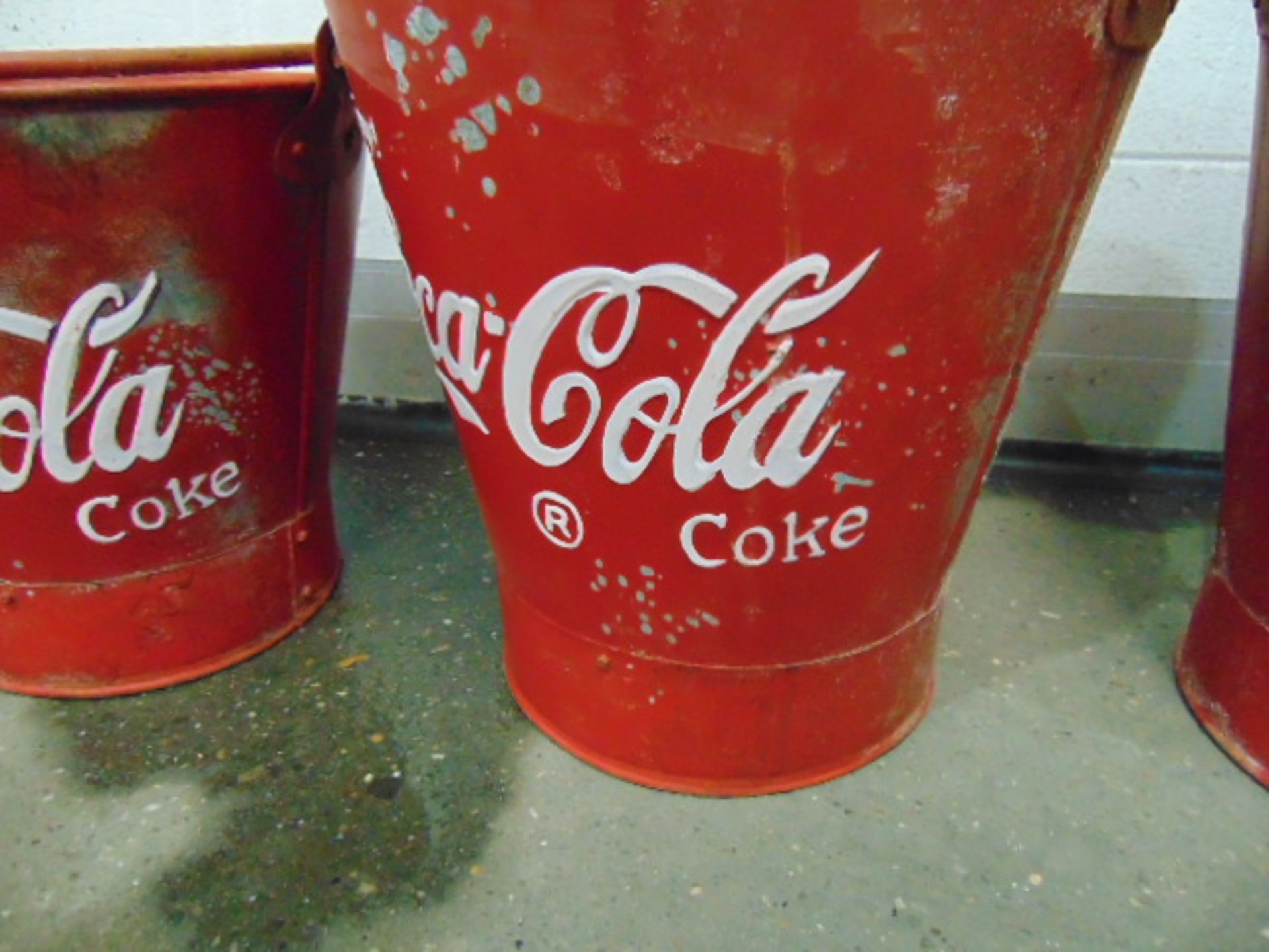 SET OF 3 COCA-COLA FIRE BUCKETS FOR PUTTING ICE/COLD DRINKS IN VERY UNUSUAL - Image 4 of 6