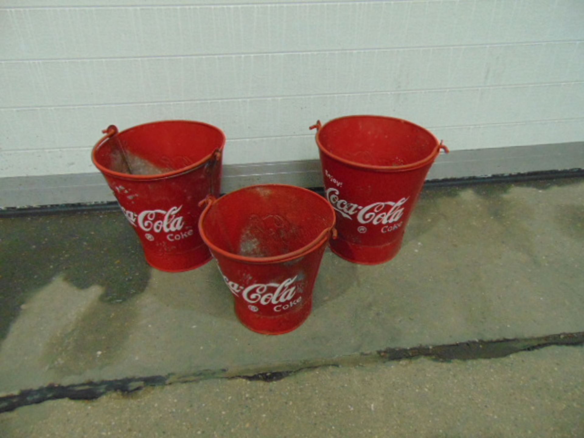 SET OF 3 COCA-COLA FIRE BUCKETS FOR PUTTING ICE/COLD DRINKS IN VERY UNUSUAL - Image 3 of 6