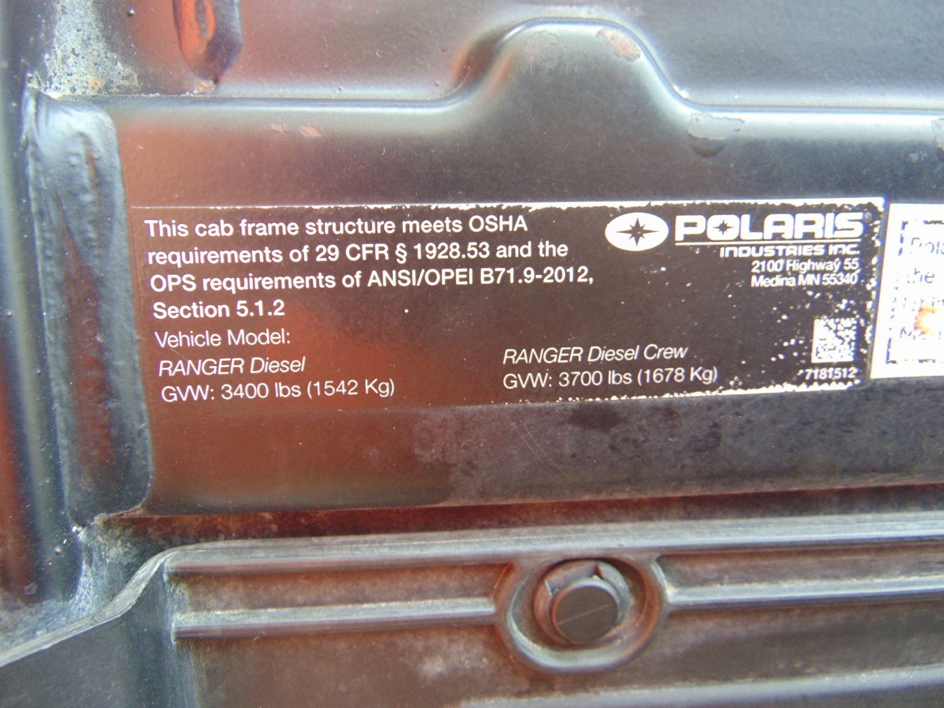 Polaris Ranger Crew Cab Diesel Utility Vehicle 1,190 Hrs only from Govt Dept - Image 16 of 25
