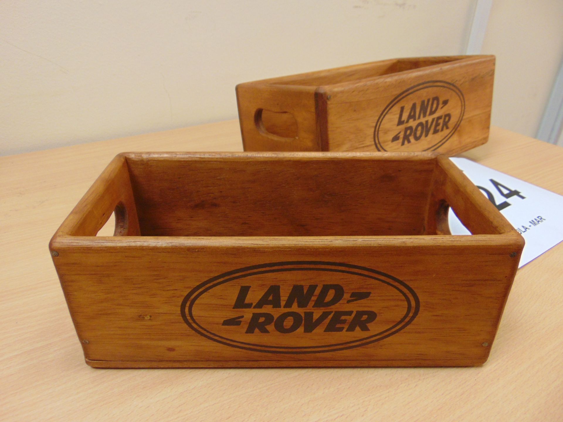 2X WOODEN LAND ROVER STORAGE BOXES 18cms X 14cms X 11cms - Image 2 of 3