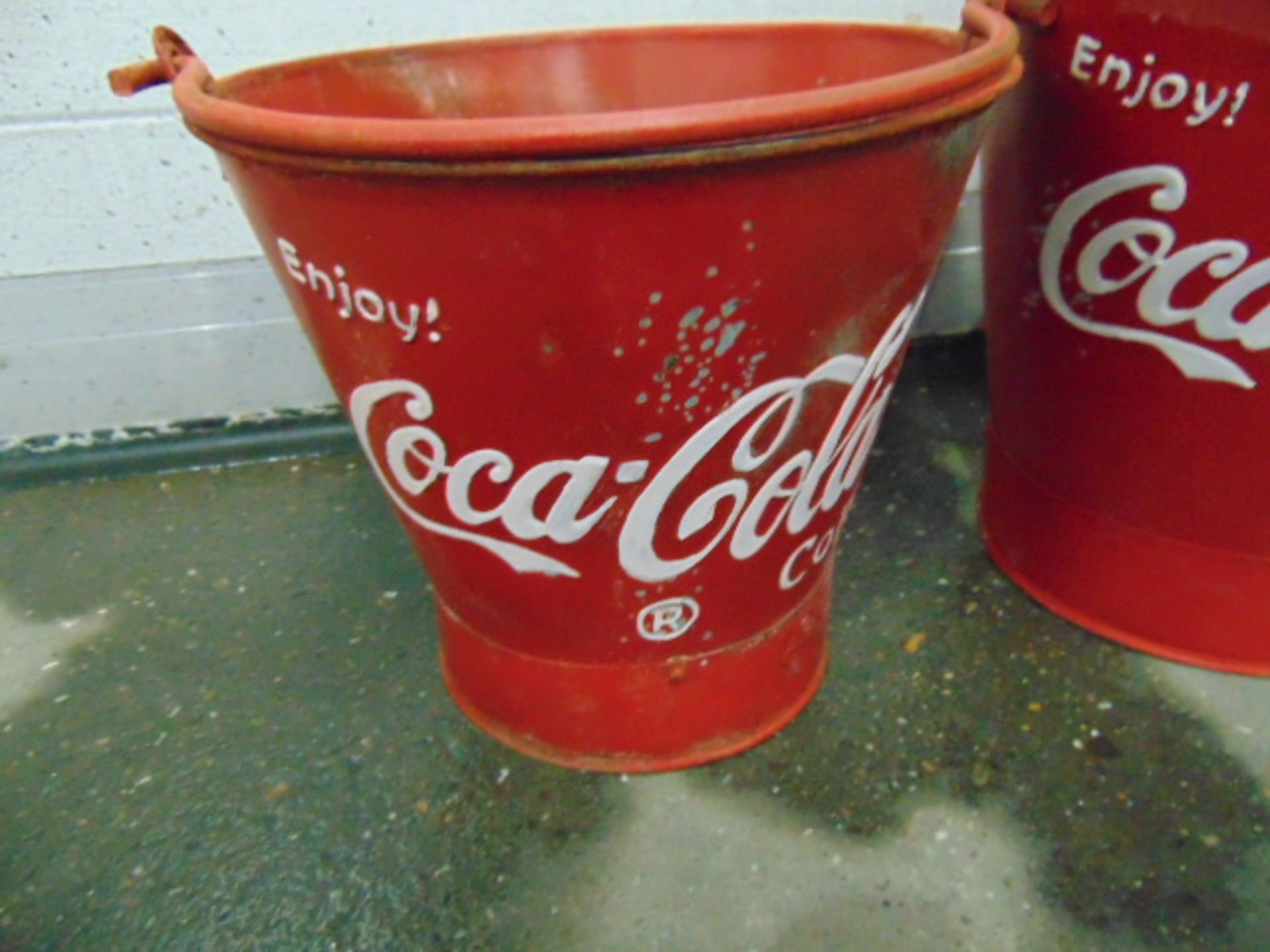 SET OF 3 COCA-COLA FIRE BUCKETS FOR PUTTING ICE/COLD DRINKS IN VERY UNUSUAL - Image 6 of 6