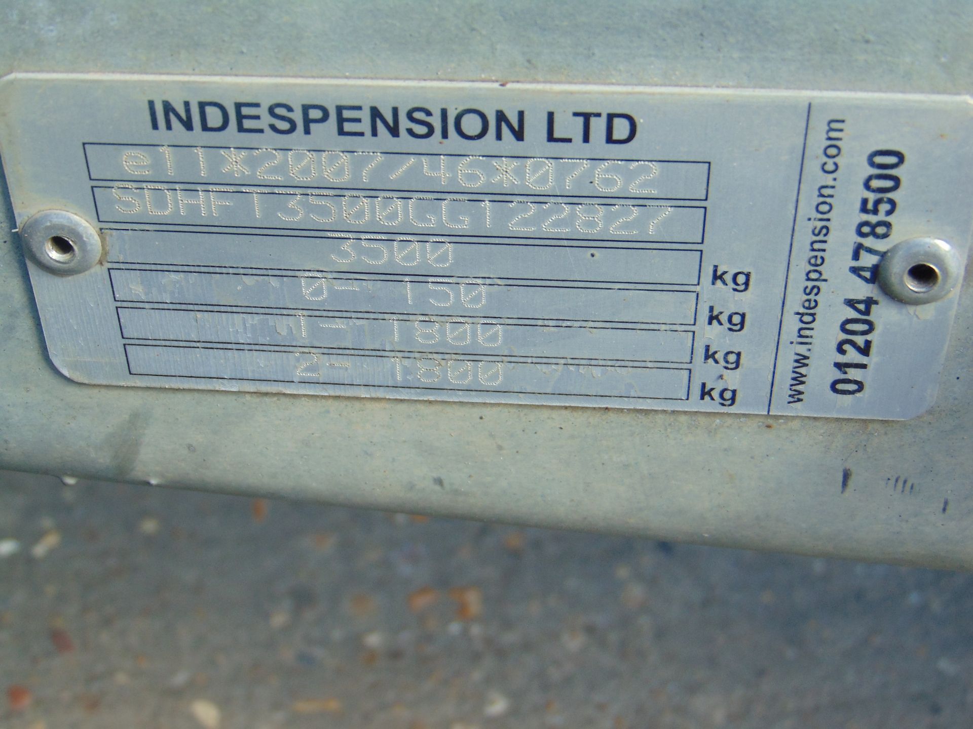 INDESPENSION 3500 KGS GALVANISED CAR/ PLANT TRAILER 12ft 6 ins X 6ft 6 ins 2 axle - Image 11 of 12