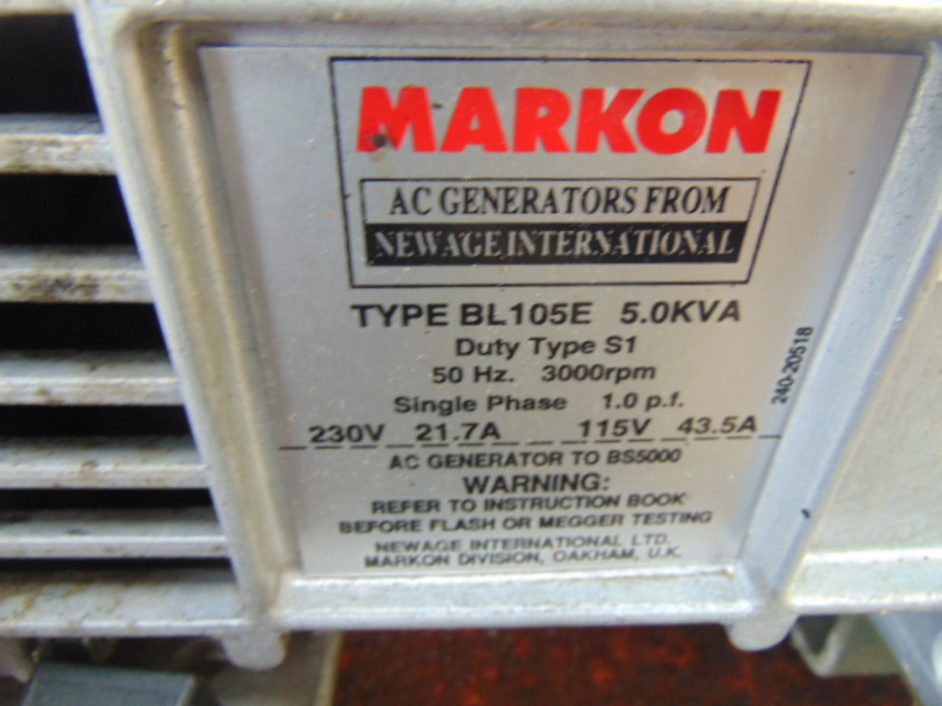 Markon B105D 5 KVA lister/petter electric start 240/120 volt 50 HZ Diesel Generator - Image 4 of 6