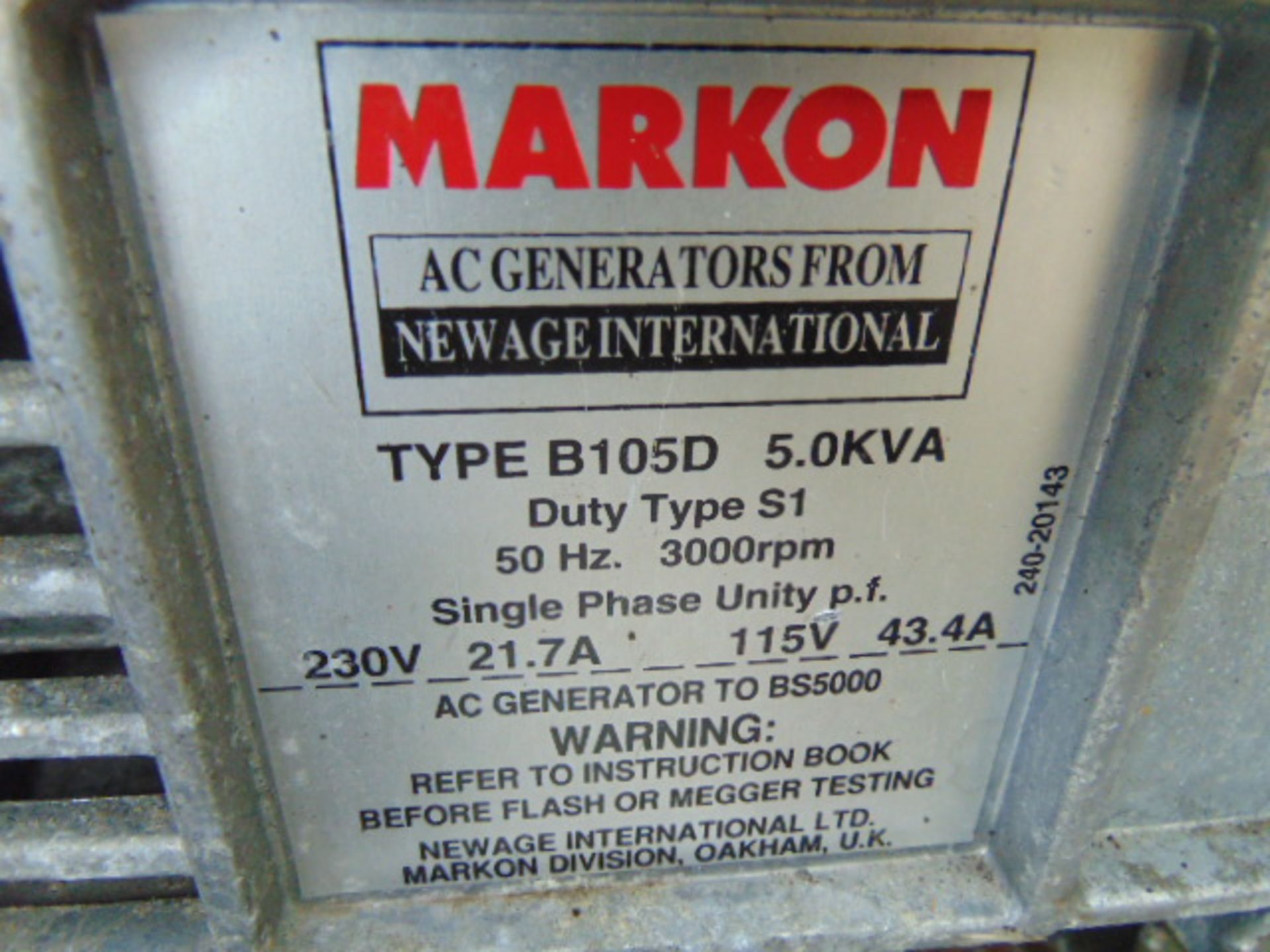 Markon B105D 5 KVA lister/petter electric start 240/120 volt 50 HZ Diesel Generator ONLY 103 HOURS! - Image 4 of 6