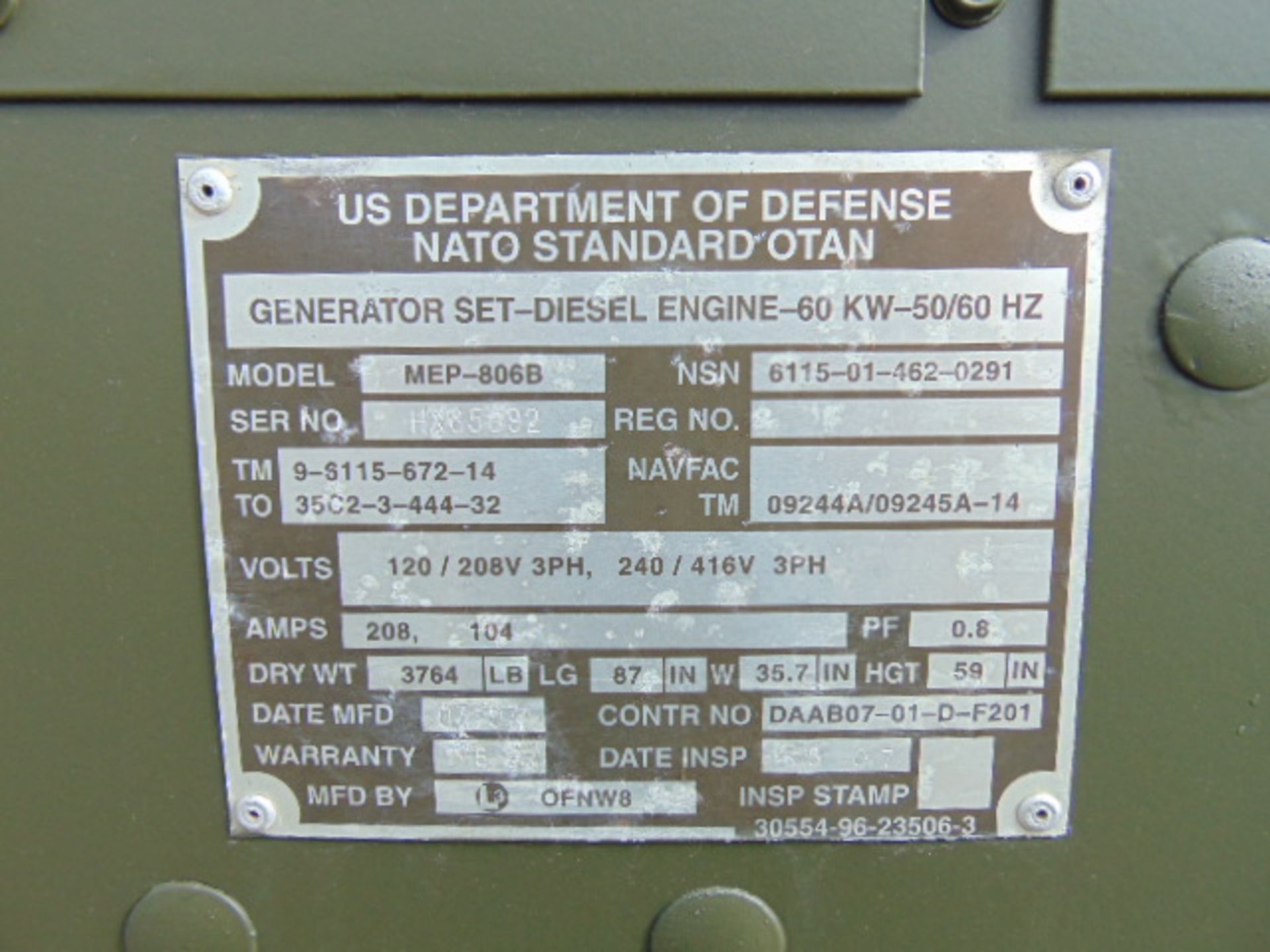 MEP-806B John Deere Diesel Powered 3 phase 75KVA 60KW-50/60HZ Generator ONLY 2 HOURS! - Image 18 of 18