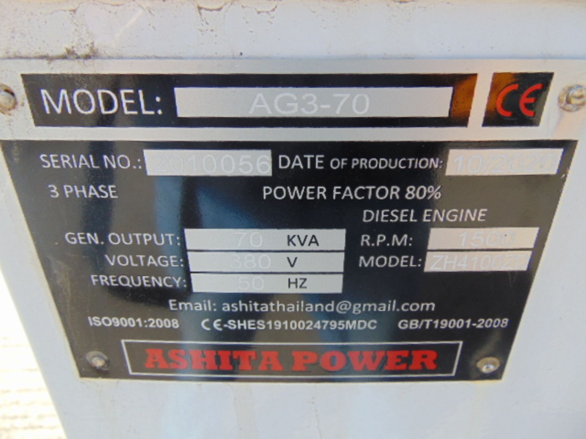 2020 UNISSUED 70 KVA 3 Phase Silent Diesel Generator Set. This generator is 3 phase 380 volt 50 Hz - Image 8 of 16