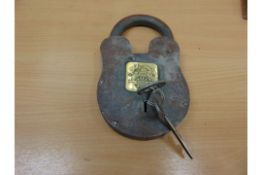 LARGE ANTIQUE BRITISH RAILWAY STEEL PADLOCK WITH 2 KEYS