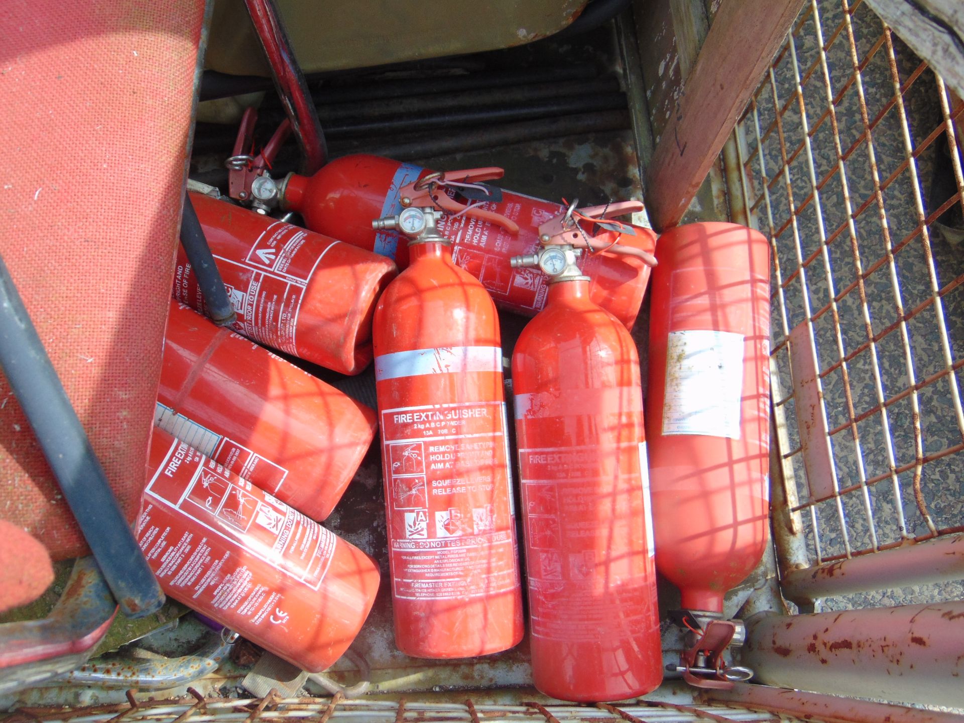 JERRY CANS, WATER CANS, KEY BOARD, FIRE EXTINGUISHERS, TABLE, ETC - Image 3 of 4