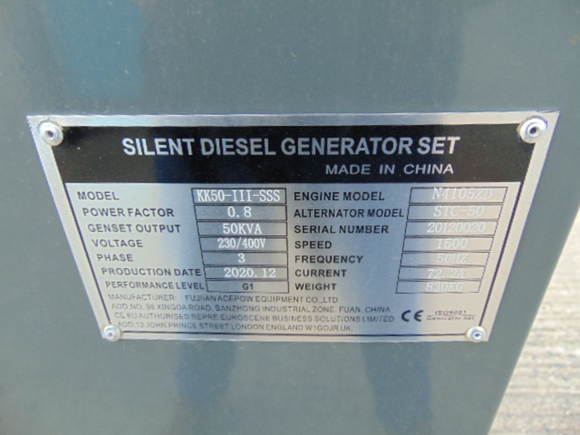 2020 UNISSUED 50 KVA 3 Phase Silent Diesel Generator Set - Image 22 of 22