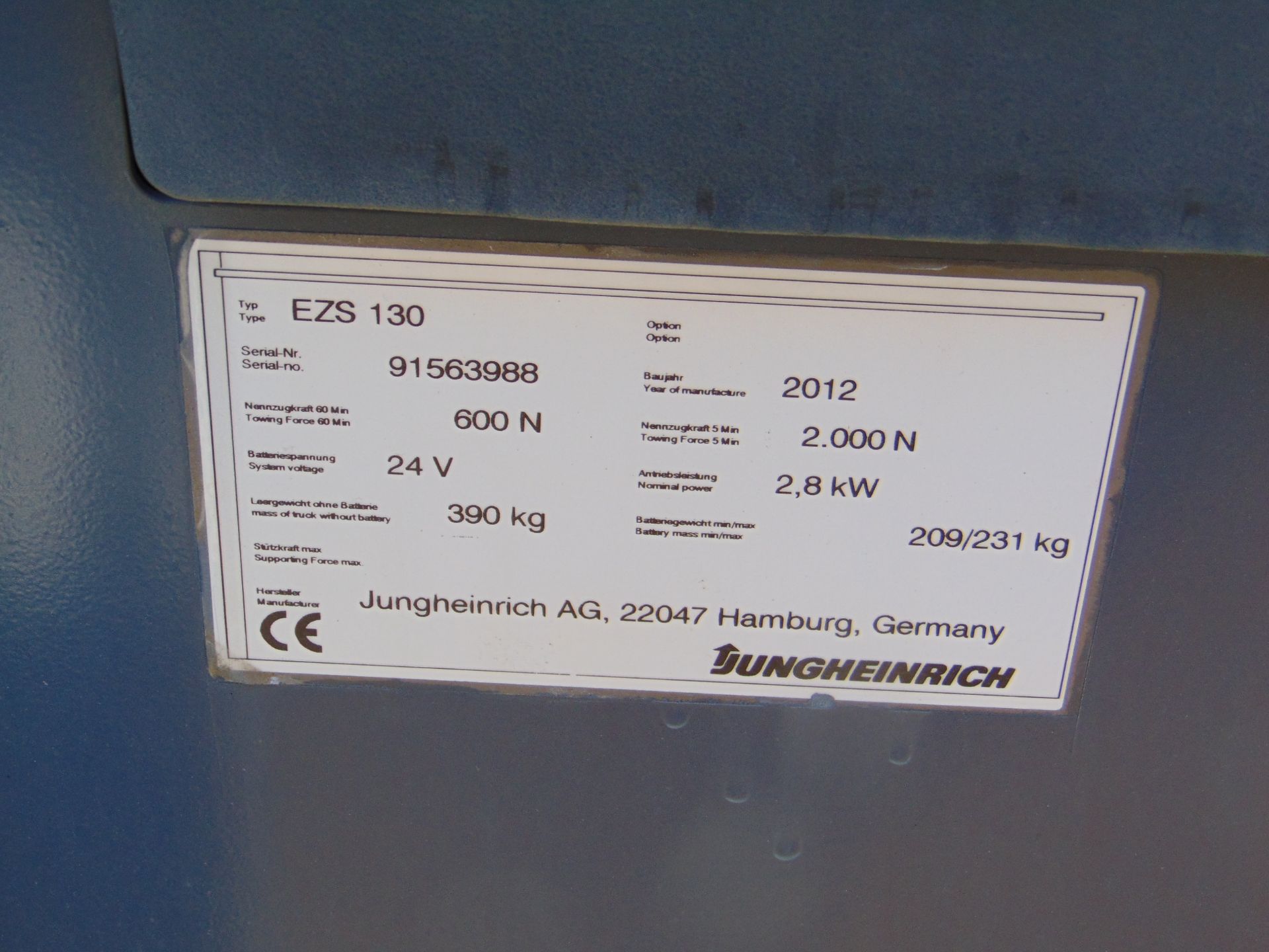 2012 JUNGHEINRICH EZS 130 24 VOLT WITH ADJUSTABLE DRAW BAR - Image 8 of 9