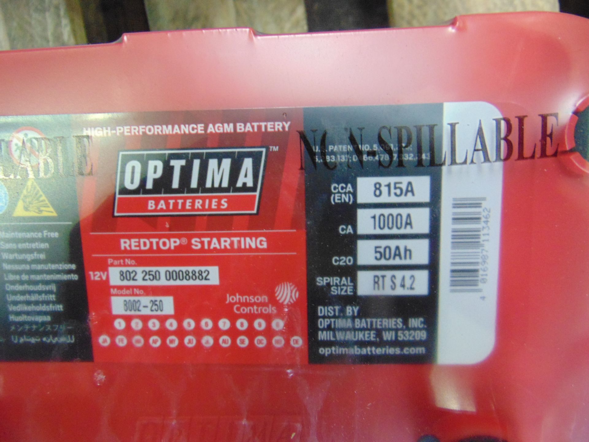 2 x Unissued RTS 4.2 Optima Red Top 12v Starting Batteries – (8002-250) RTS4.2 AGM - Image 3 of 3