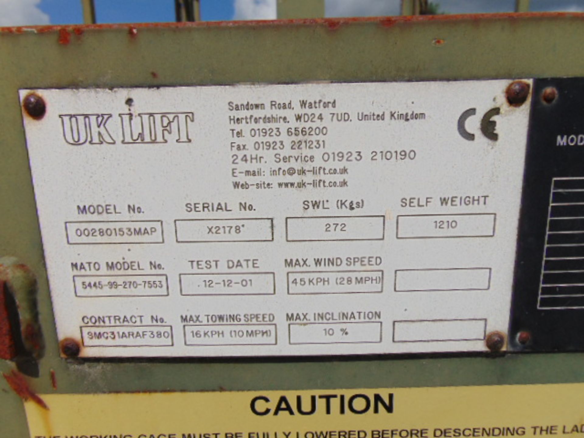 Ex RAF UK Lift Model 002800153 MAP Hydraulic Access Plataform - Image 8 of 8