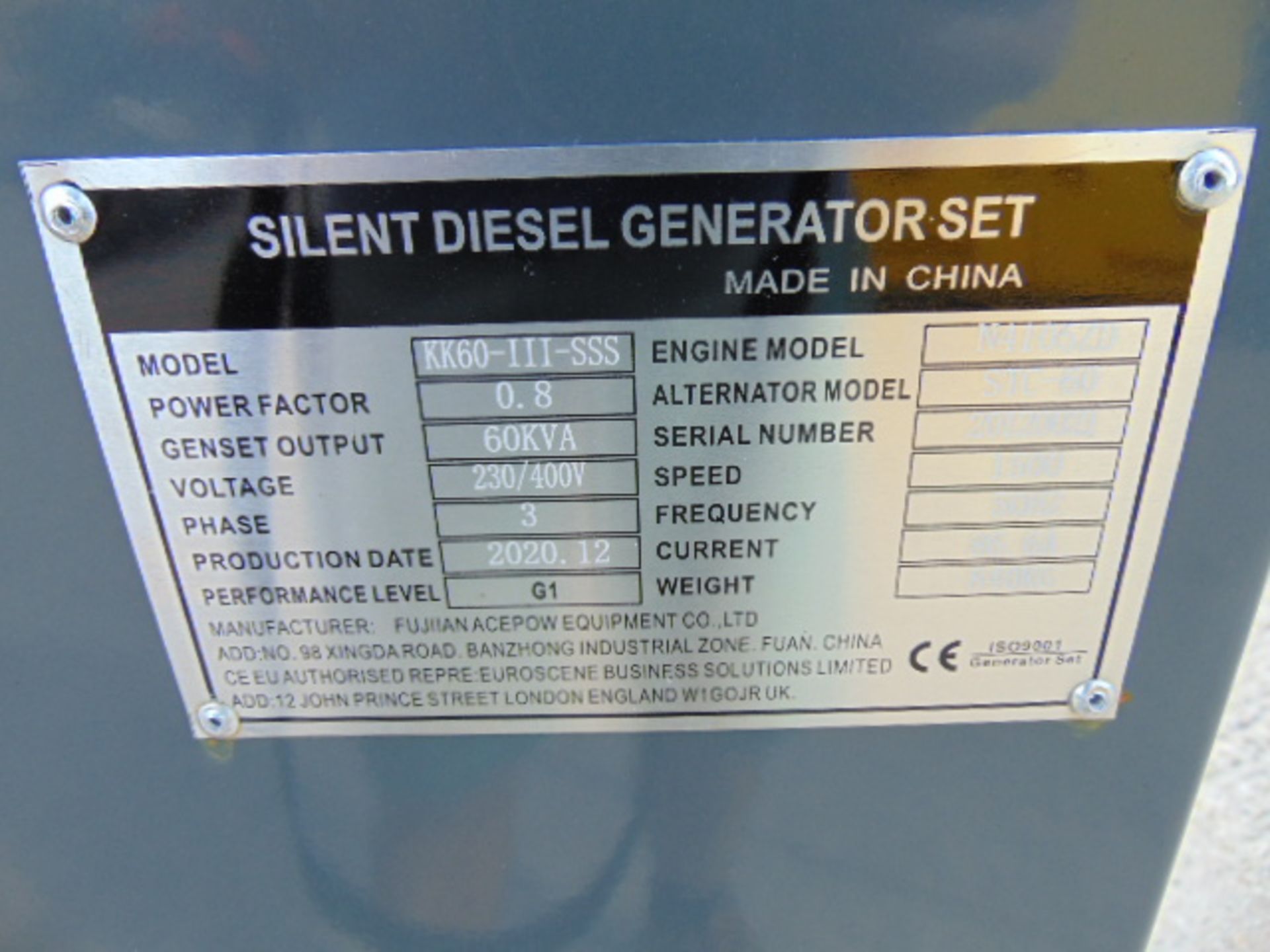 2020 UNISSUED 60 KVA 3 Phase Silent Diesel Generator Set - Image 8 of 22