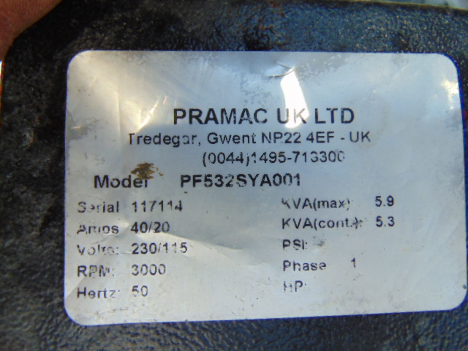 Pramac PF532SYA001 Single Phase 5.9 KVA Diesel Silenced Generator - Image 8 of 8