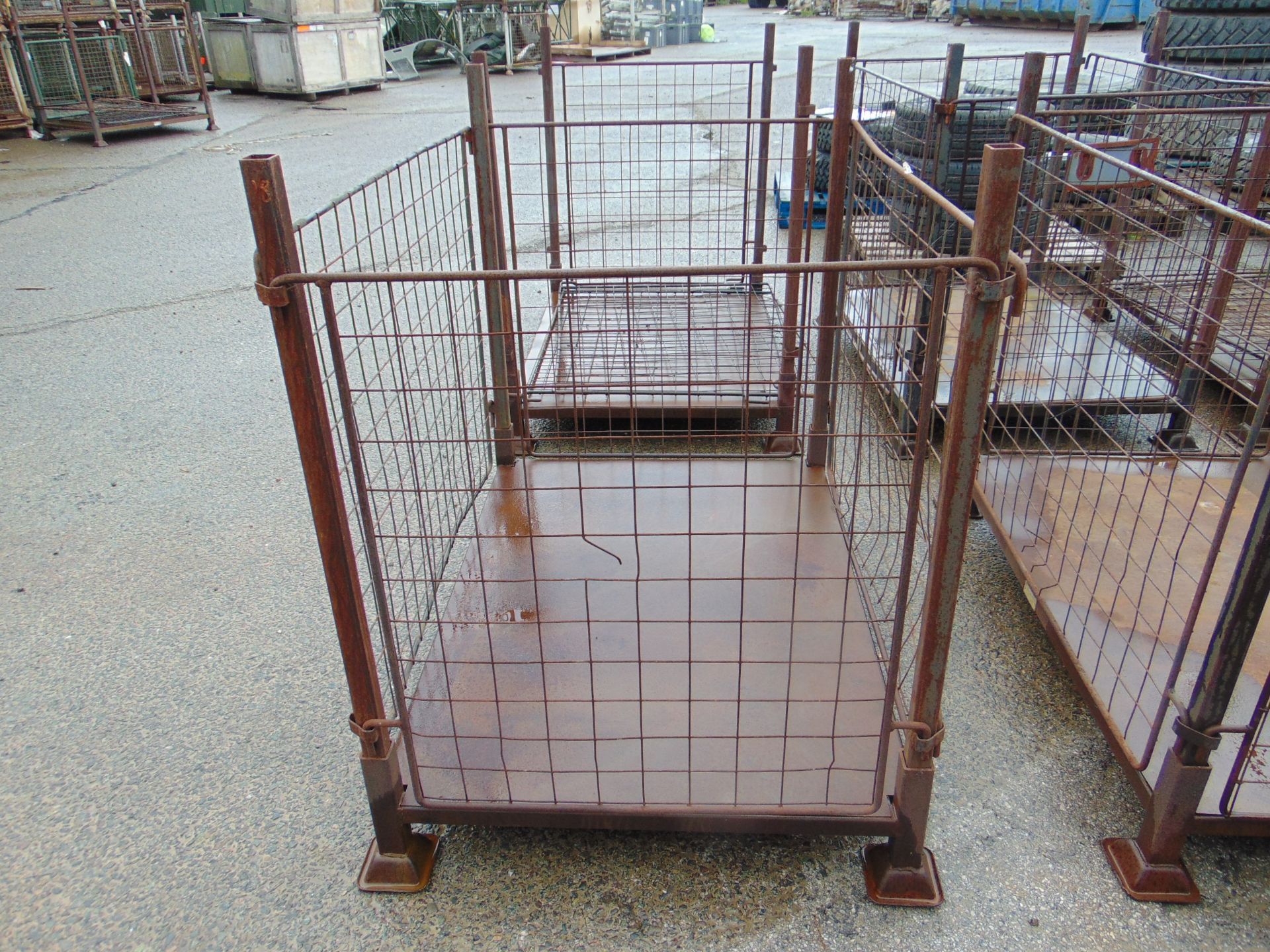 1 x STEEL STACKING STILLAGE, WITH REMOVABLE SIDES AND CORNER POSTS