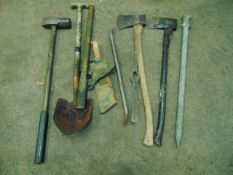 Mixed Hand Tools inc Axes, Shovel, Hammer, Pick Axe etc