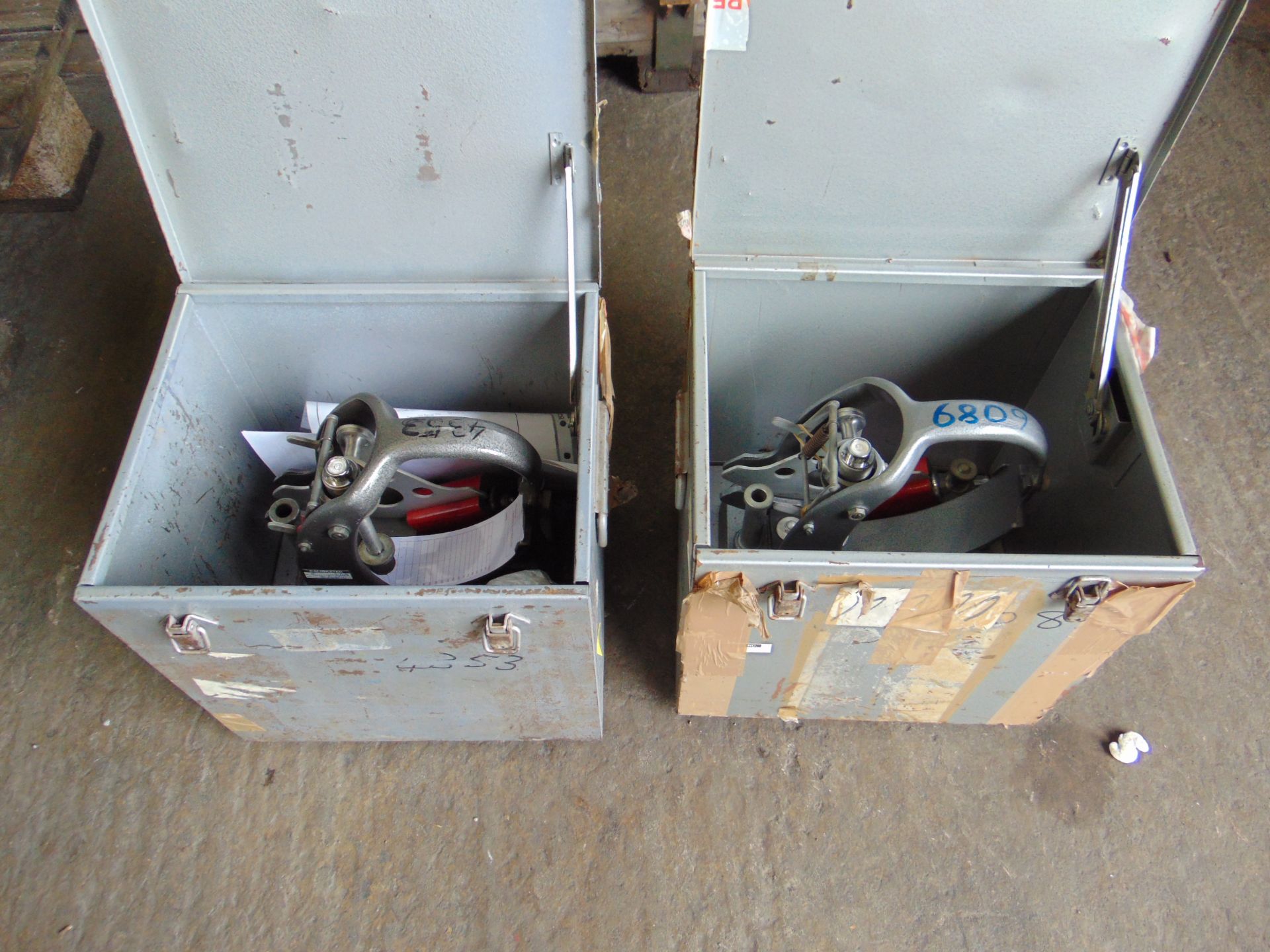 2 x CHURCHILL BRAKE EFFICIENCY RECORDERS WITH PROTECTIVE TRAVEL BOXES