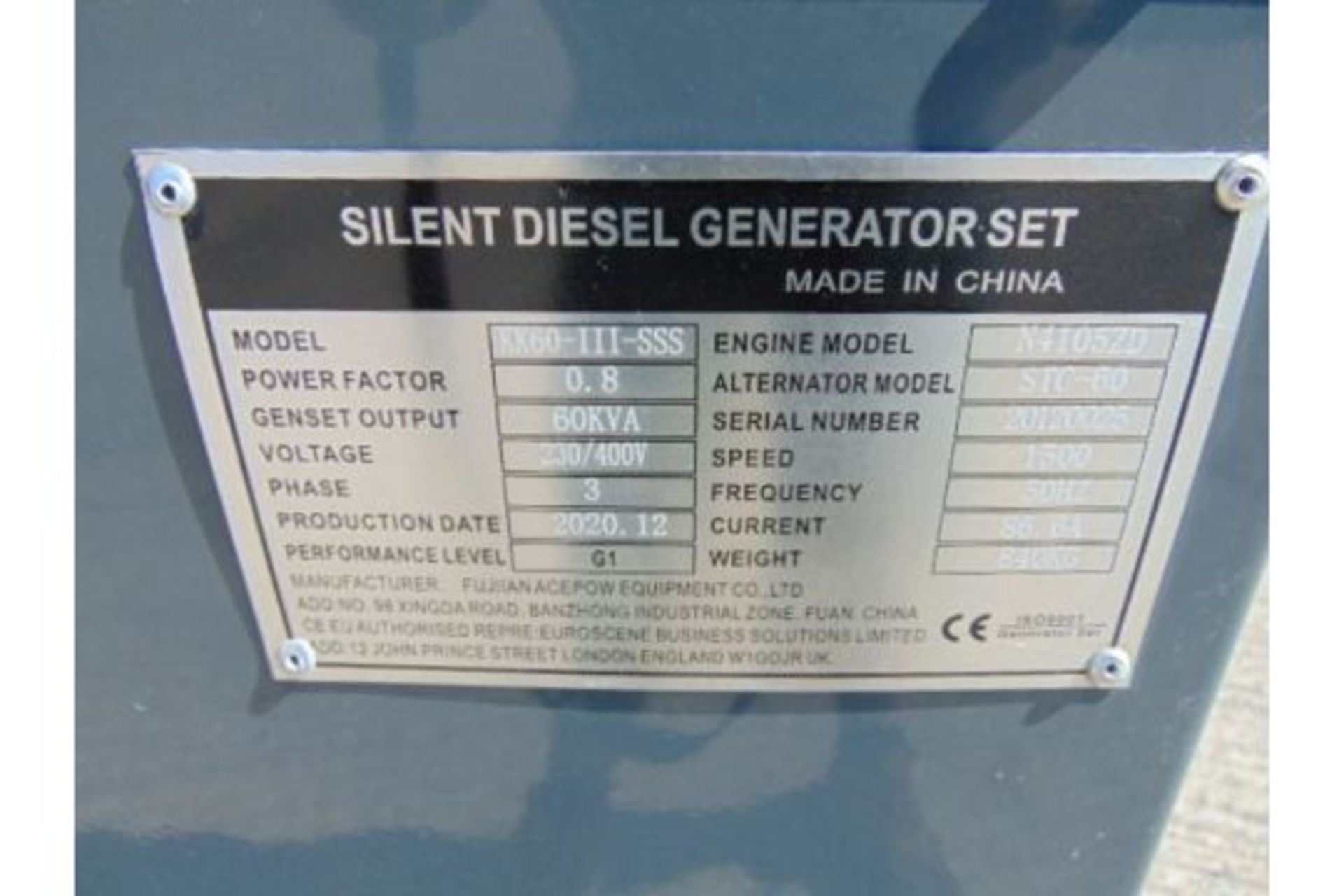 2020 UNISSUED 60 KVA 3 Phase Silent Diesel Generator Set - Image 18 of 20