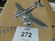 POLISHED ALUMINIUM DESKTOP MODEL OF A DC3 DAKOTA WITH ROTATING PROP DISCS