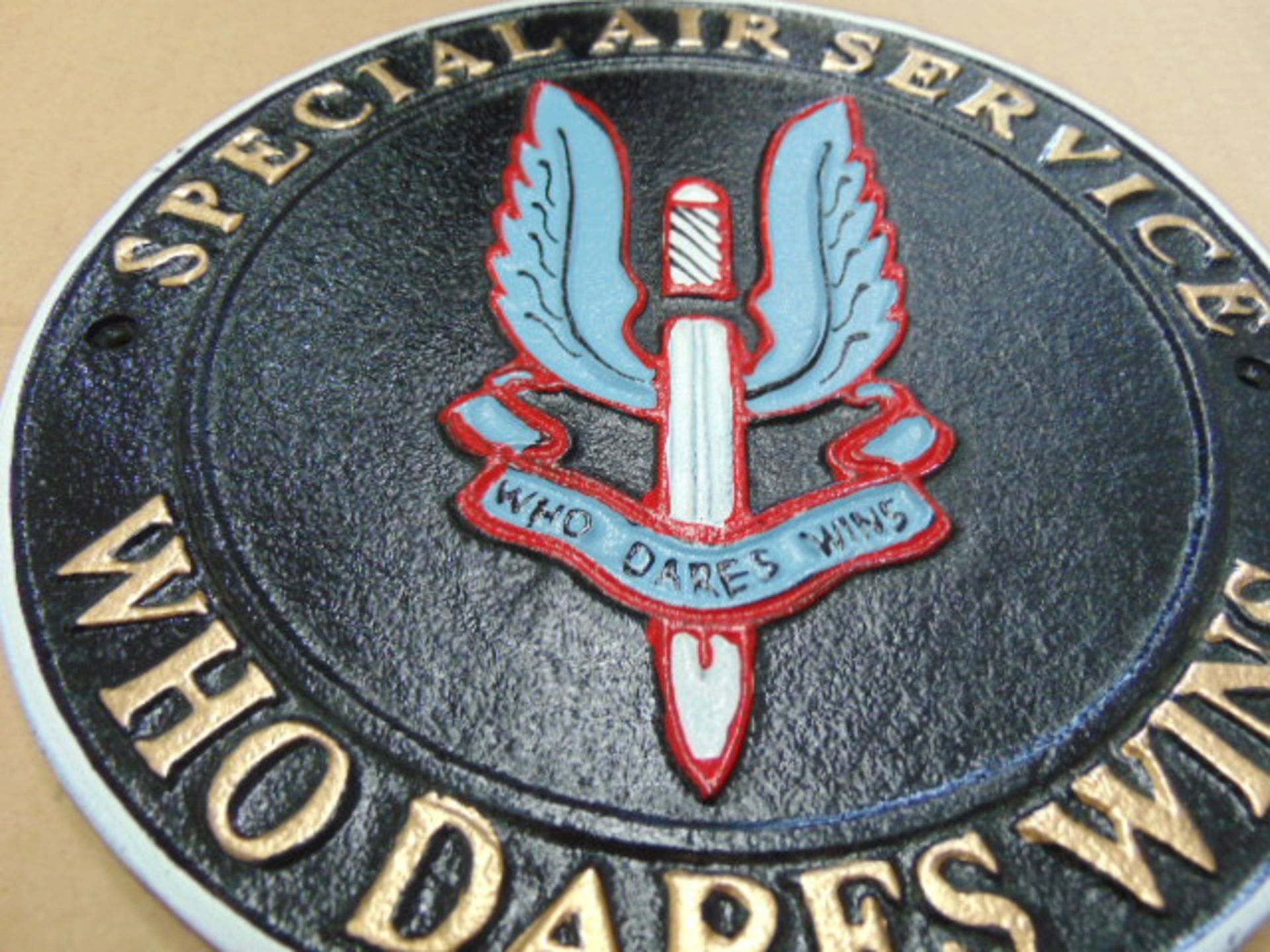 SAS CAST IRON 24 CMS DIA HAND PAINTED WALL PLAQUE - Image 4 of 5