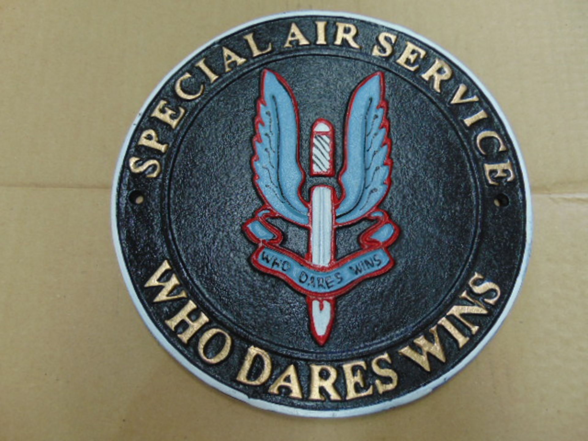 SAS CAST IRON 24 CMS DIA HAND PAINTED WALL PLAQUE