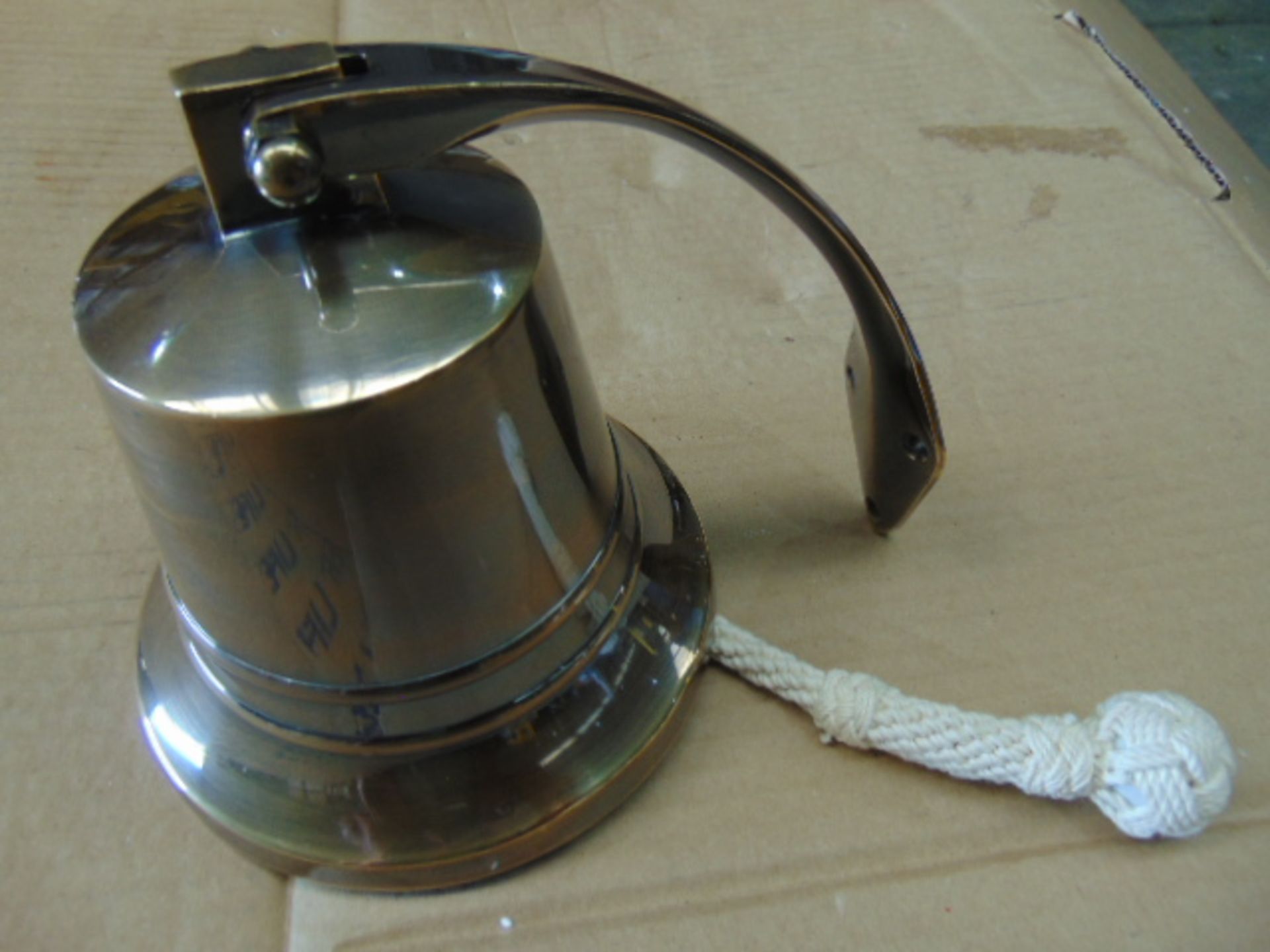 BRONZE SHIPS BELL WITH HANGER AND ROPE FOR WALL MOUNTING