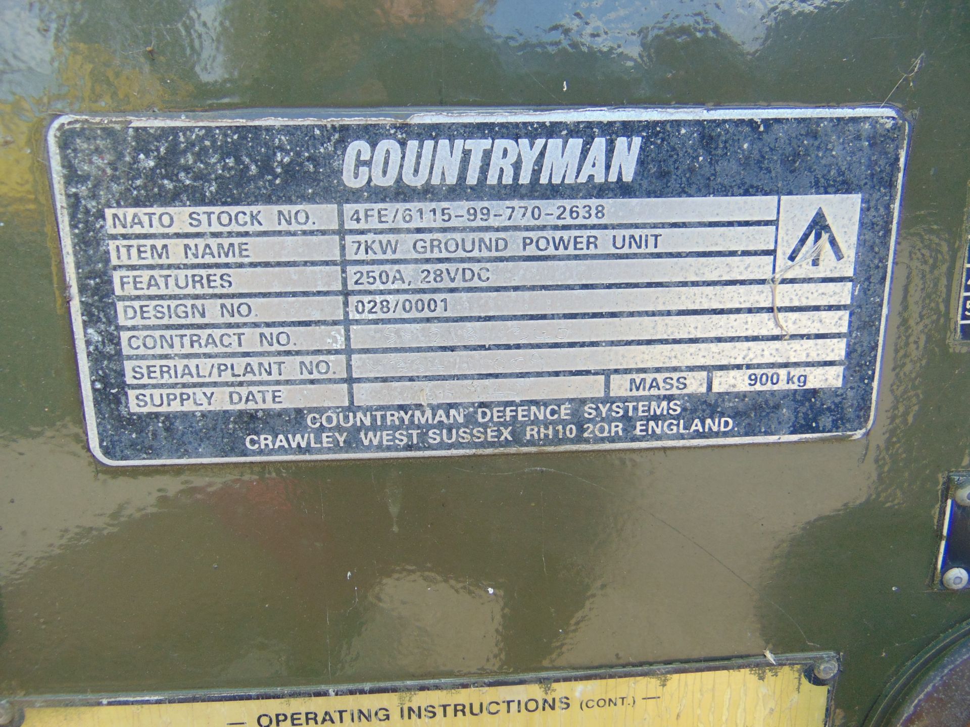 COUNTRYMAN 7KW GROUND POWER UNIT 250A 28VOLT FROM R.A.F - Image 7 of 7
