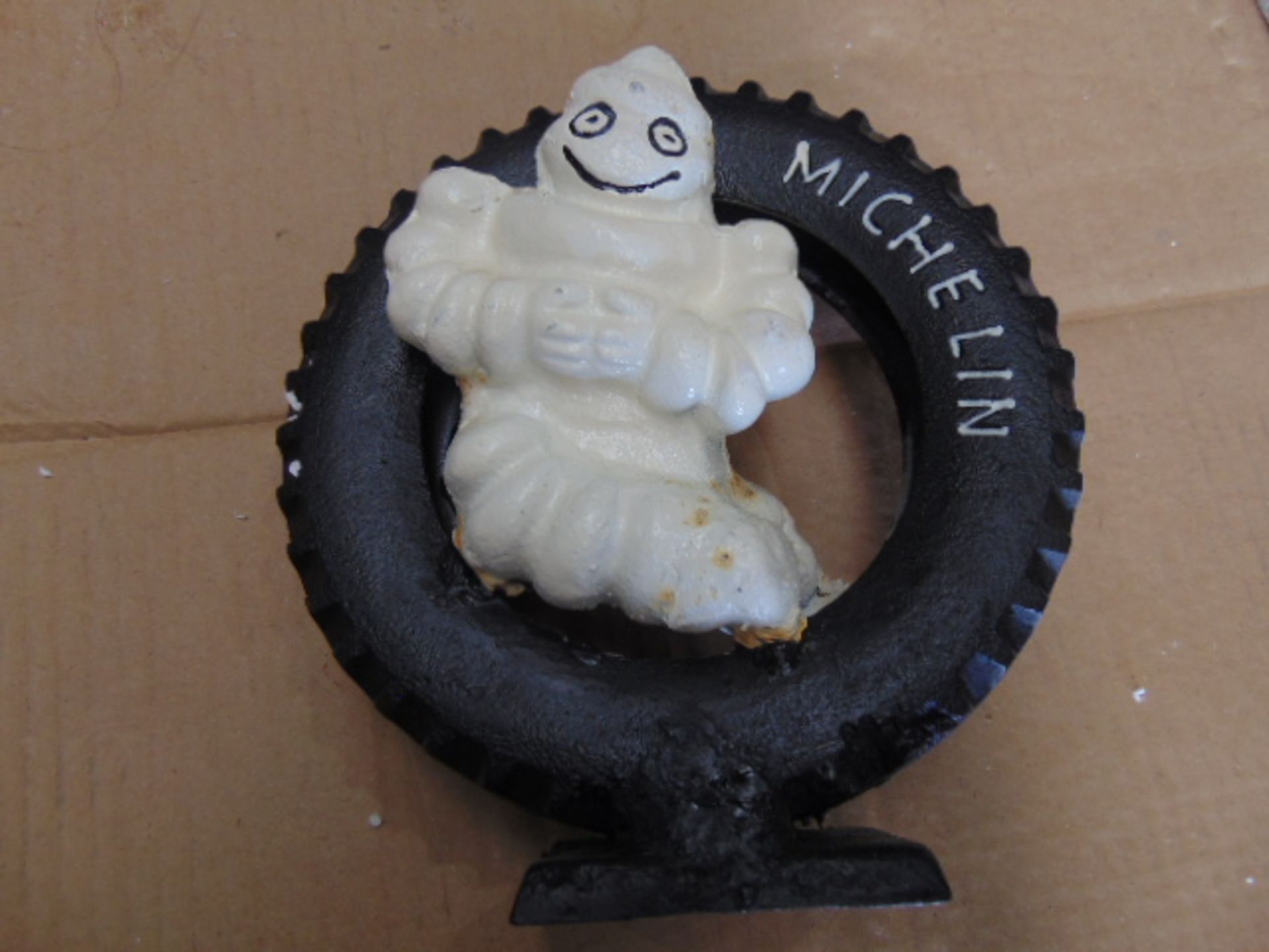 CAST IRON MICHELIN MAN SITTING IN A TYRE 20cms x 21cms - Image 2 of 4