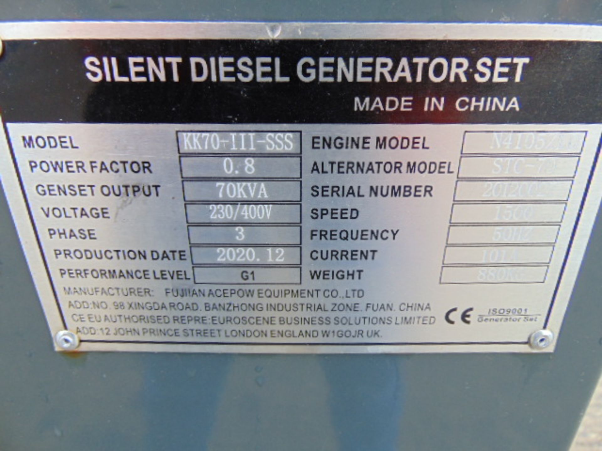 Dec 2020 UNISSUED 70 KVA 3 Phase Silent Diesel Generator Set - Image 18 of 19