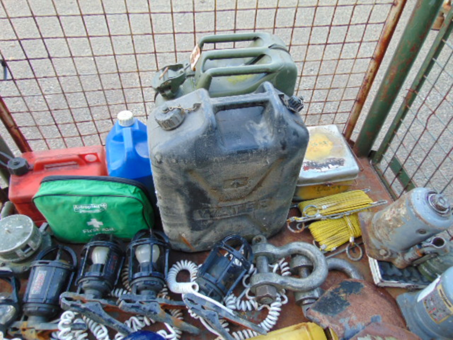 1 x Stillage of Vehicle CES Inc Jerry Cans, Jacks, D Shackles, Shovels etc - Image 2 of 6