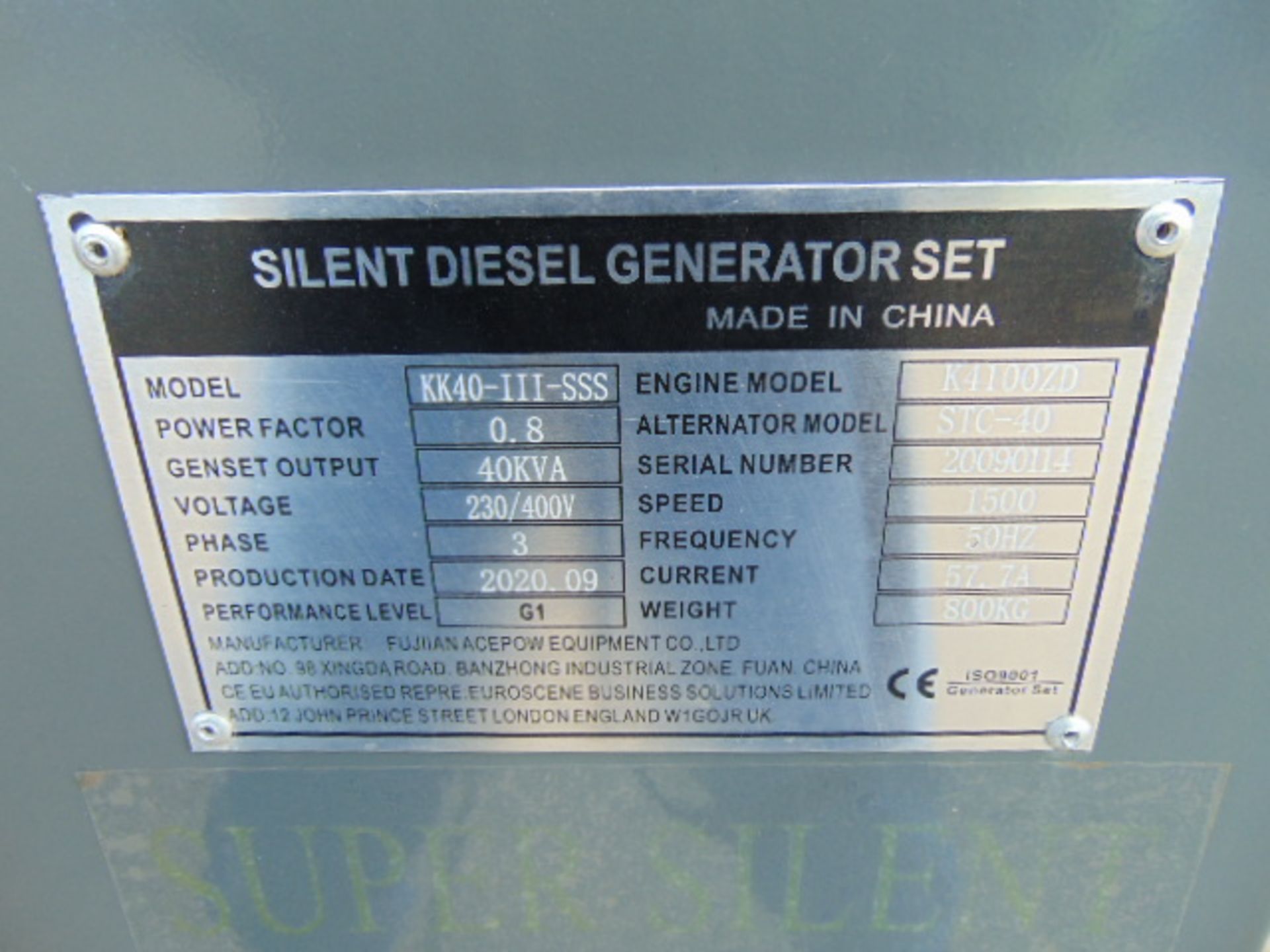 2020 UNISSUED 40 KVA 3 Phase Silent Diesel Generator Set - Image 17 of 17