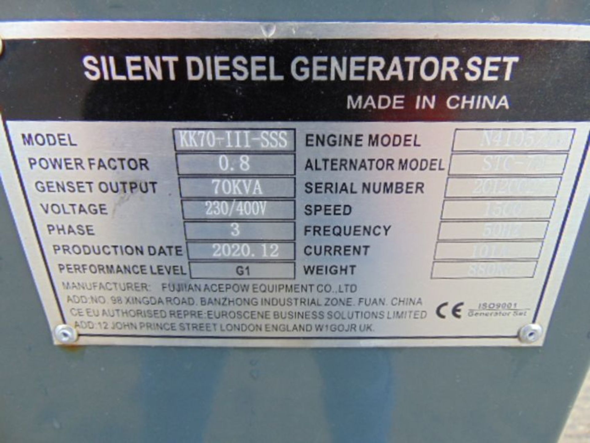 2020 UNISSUED 70 KVA 3 Phase Silent Diesel Generator Set - Image 18 of 19