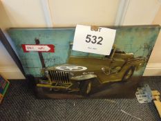 3D WW2 WILLYS JEEP PICTURE IN METAL 80 CM x 60CM