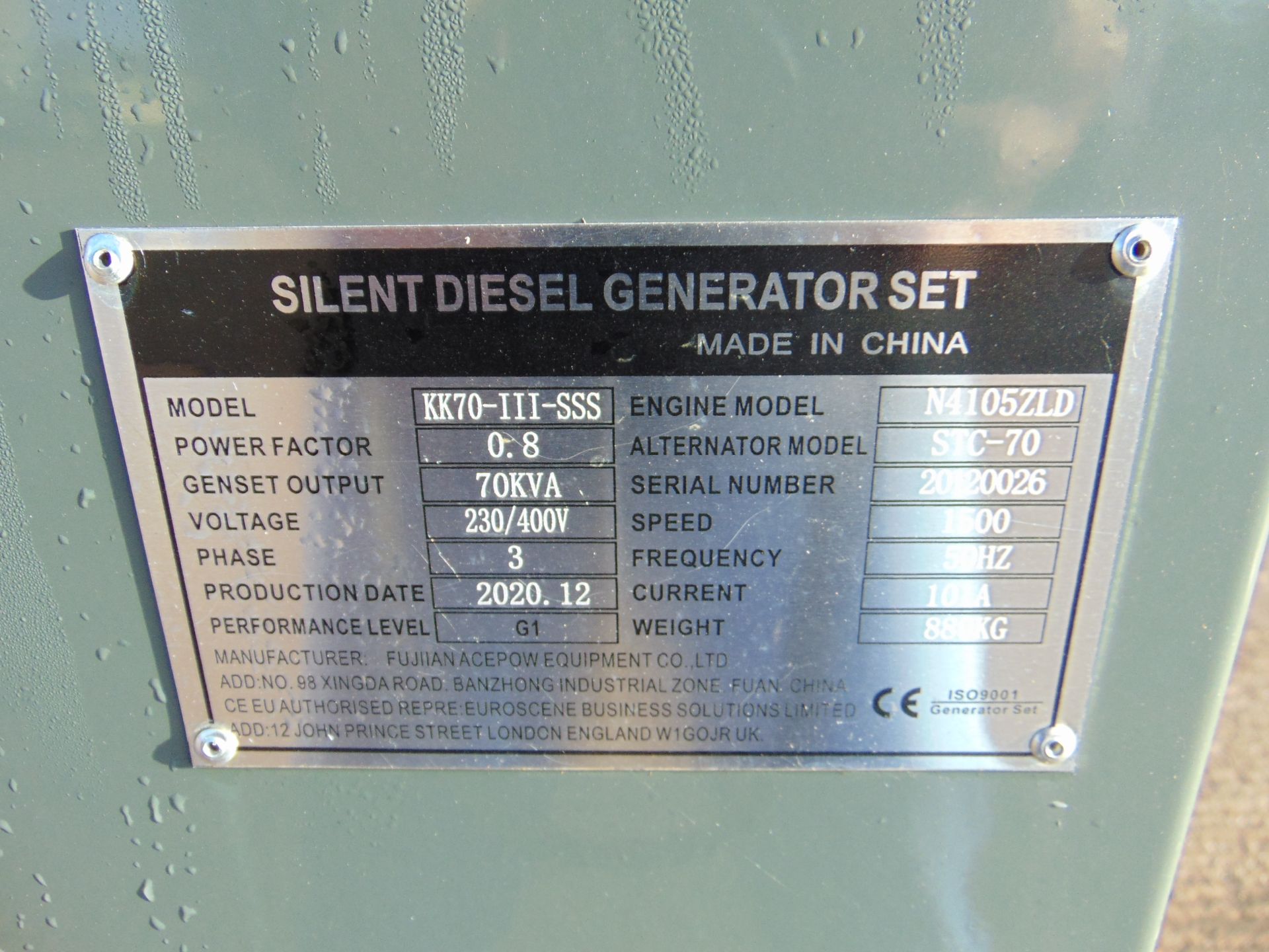 2020 UNISSUED 70 KVA 3 Phase Silent Diesel Generator Set - Image 7 of 17