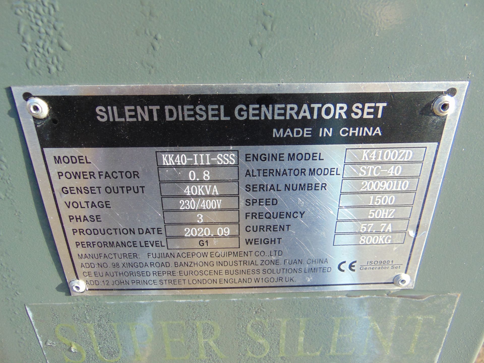 2020 UNISSUED 40 KVA 3 Phase Silent Diesel Generator Set - Image 7 of 17