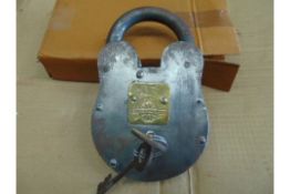 ANTIQUE LARGE BRITISH RAILWAY PADLOCK WITH KEYS