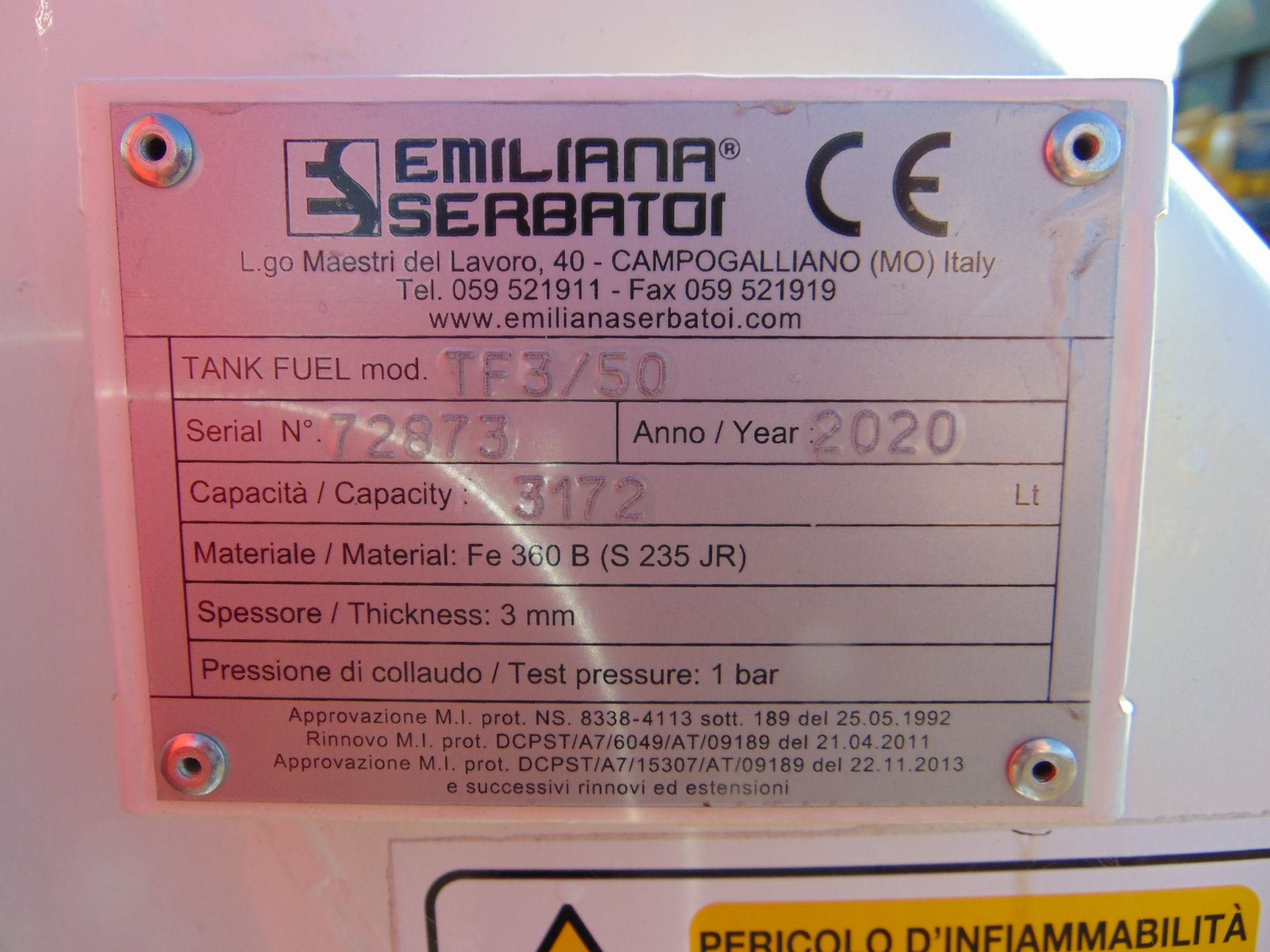 2020 Emiliani Serbatoi 3172L bunded Static Fuel installation c/w 230 Volt Pump meter, hoses unused - Image 9 of 9