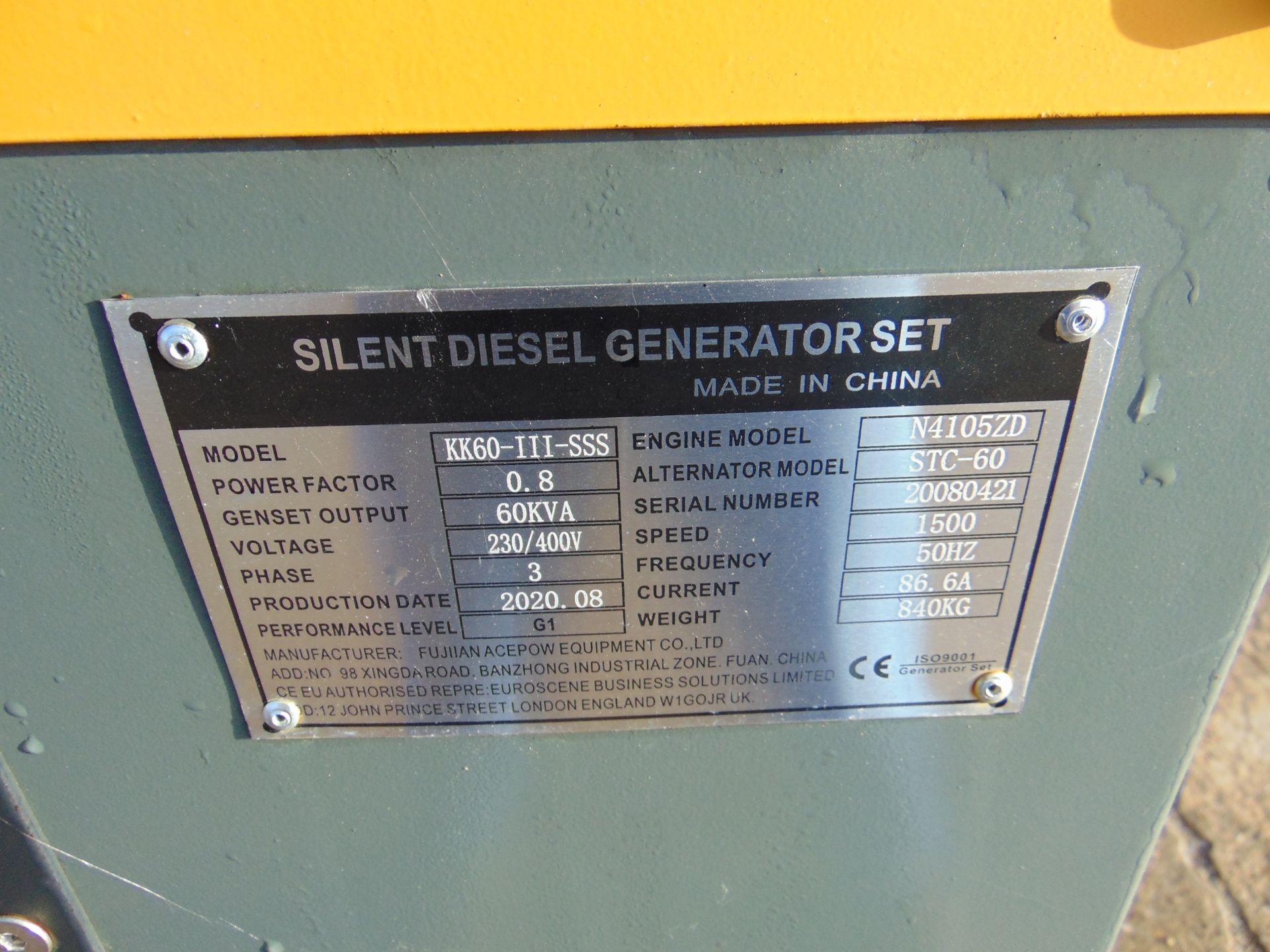 2020 UNISSUED 60 KVA 3 Phase Silent Diesel Generator Set - Image 7 of 17