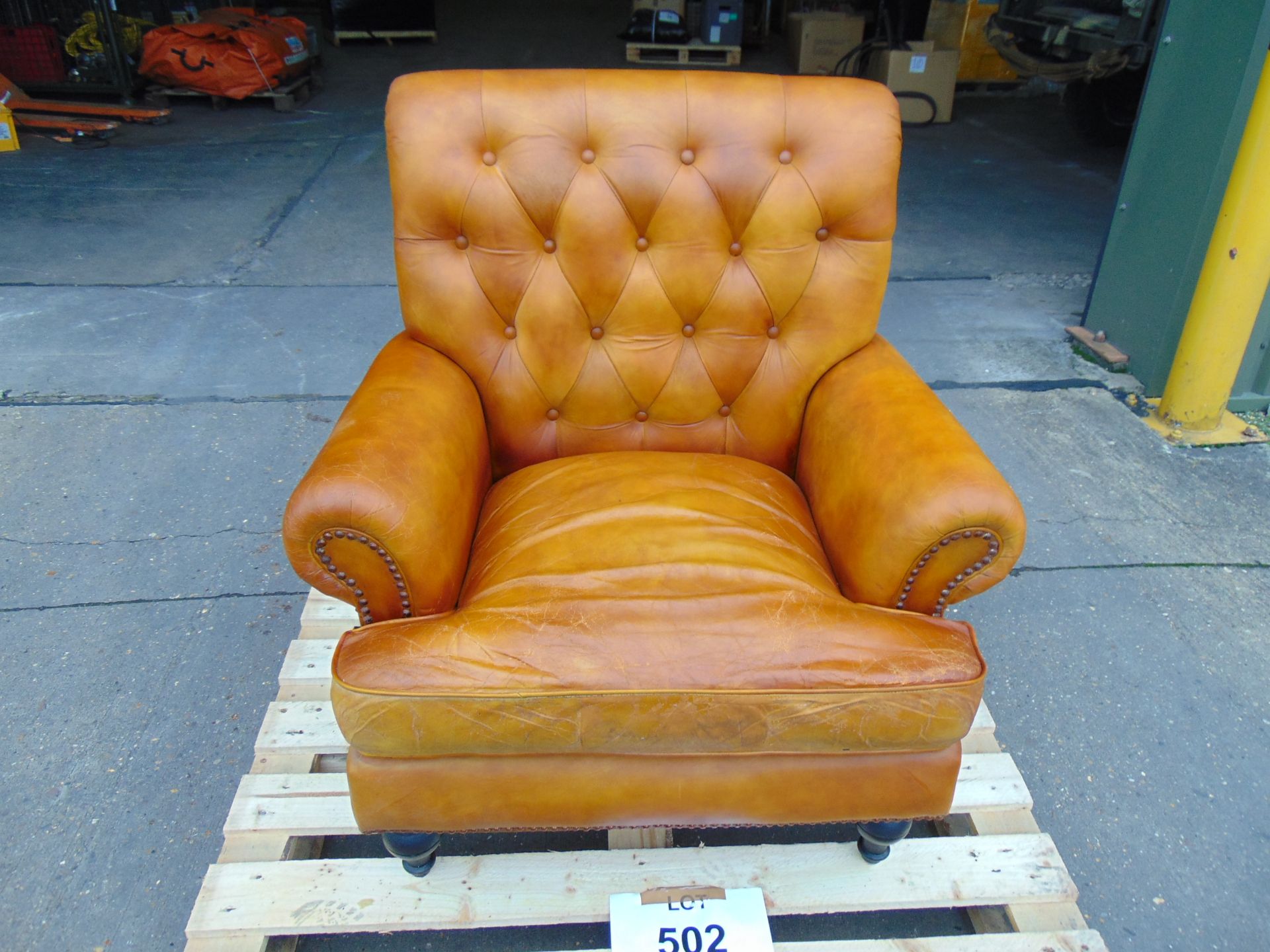 VERY NICE BUTTON BACK LEATHER ARM CHAIR
