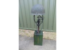 VERY UNUSUAL TABLE/SIDE LAMP MADE FROM ORIGINAL STEEL HELMET AND 50CAL AMMO BOX