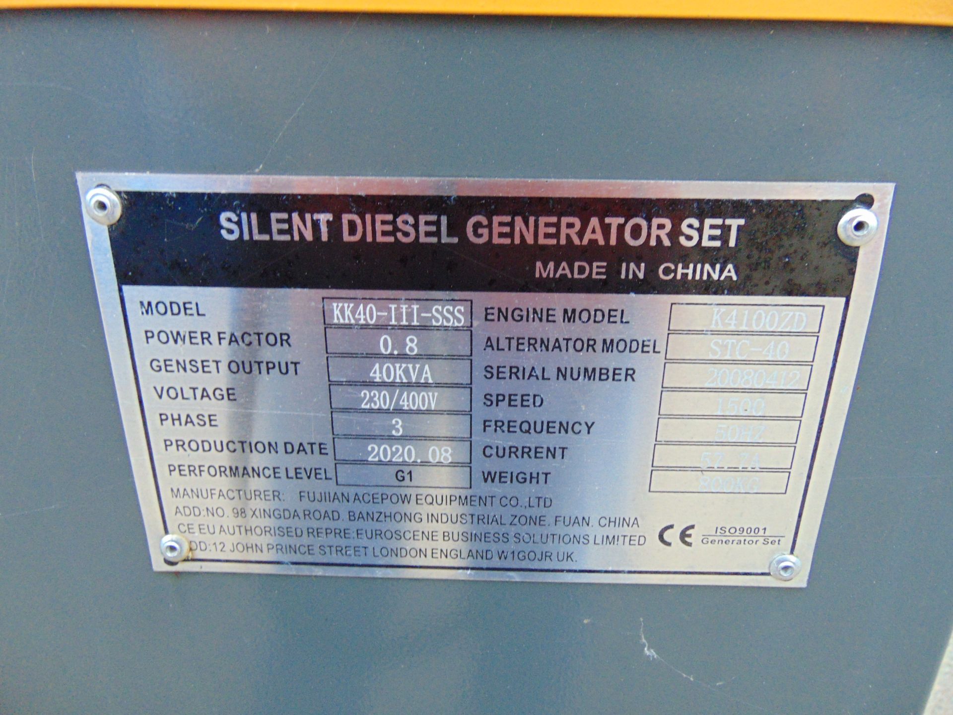 2020 UNISSUED 40 KVA 3 Phase Silent Diesel Generator Set - Image 18 of 18