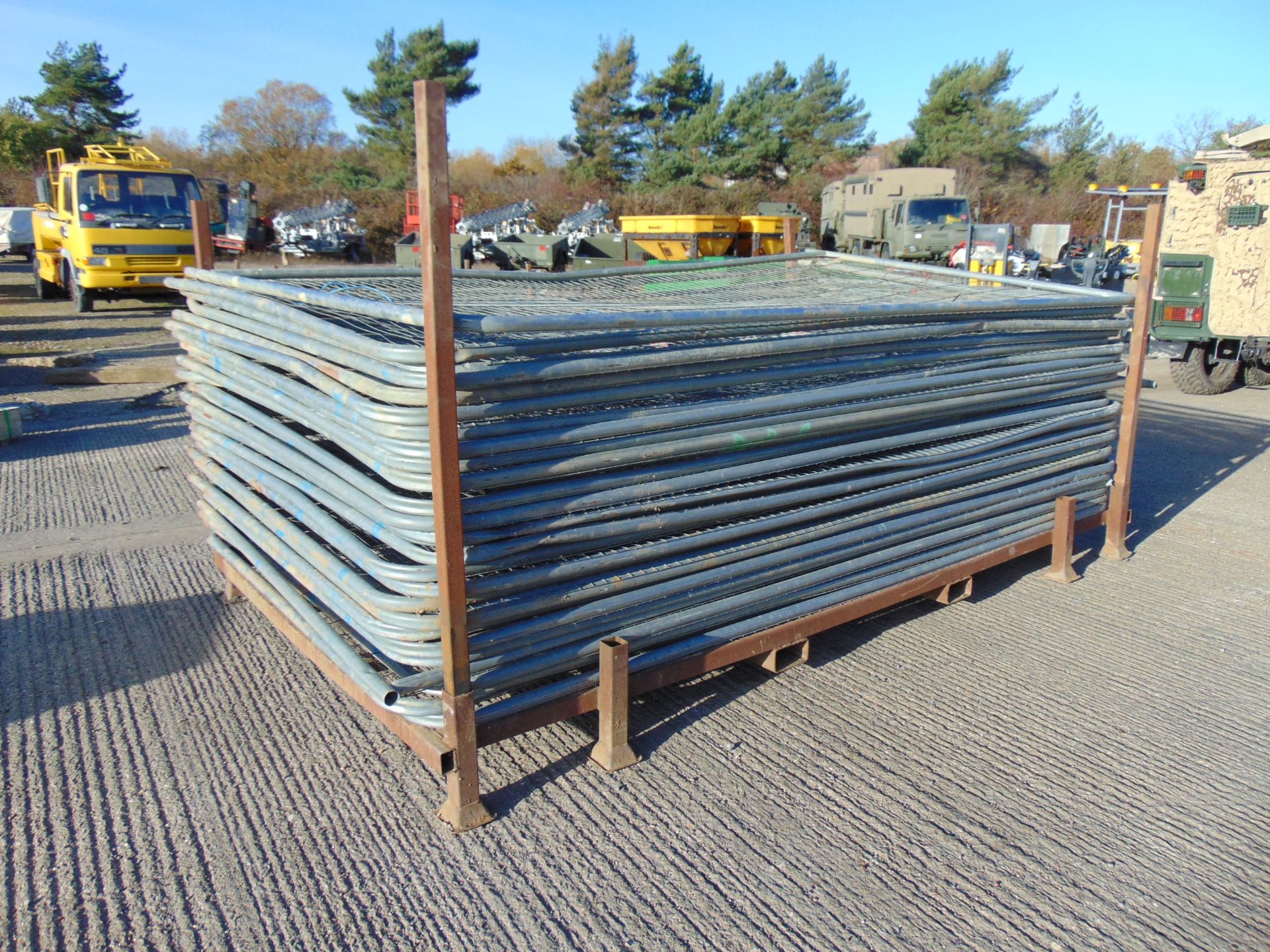 27 x Heras Style Galvanised Fencing Panels 3.4m x 2m C/W Transport Stillage
